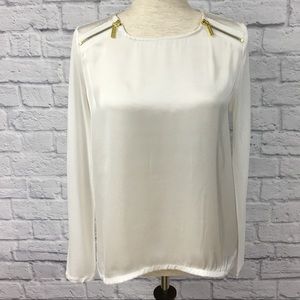 Michael Kors multi media top with zippers, white S
